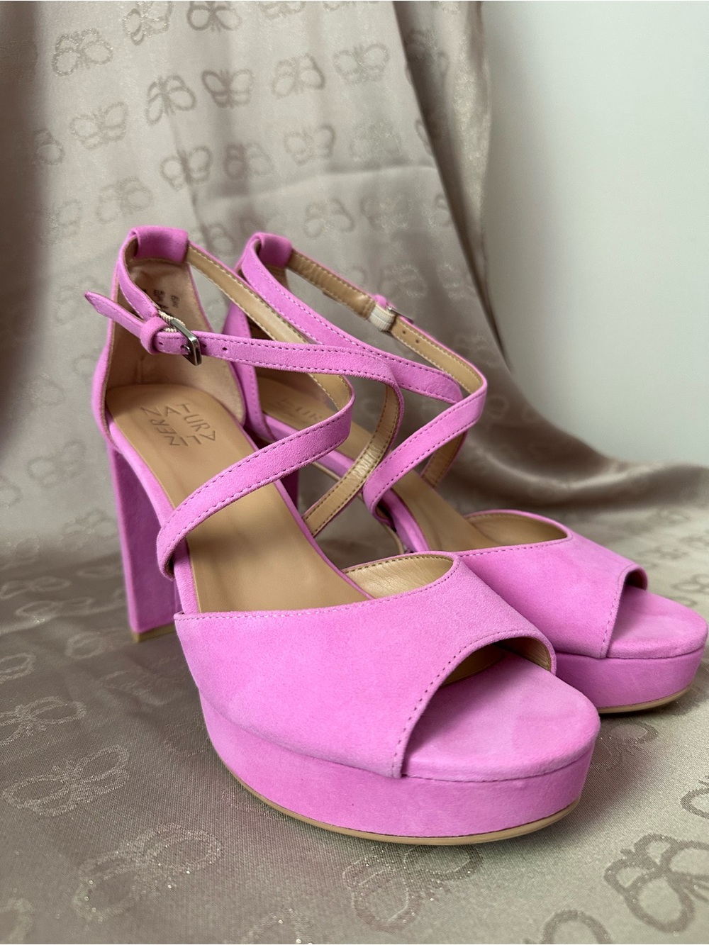 Naturalizer Pink Suede Platform Heel Sandals